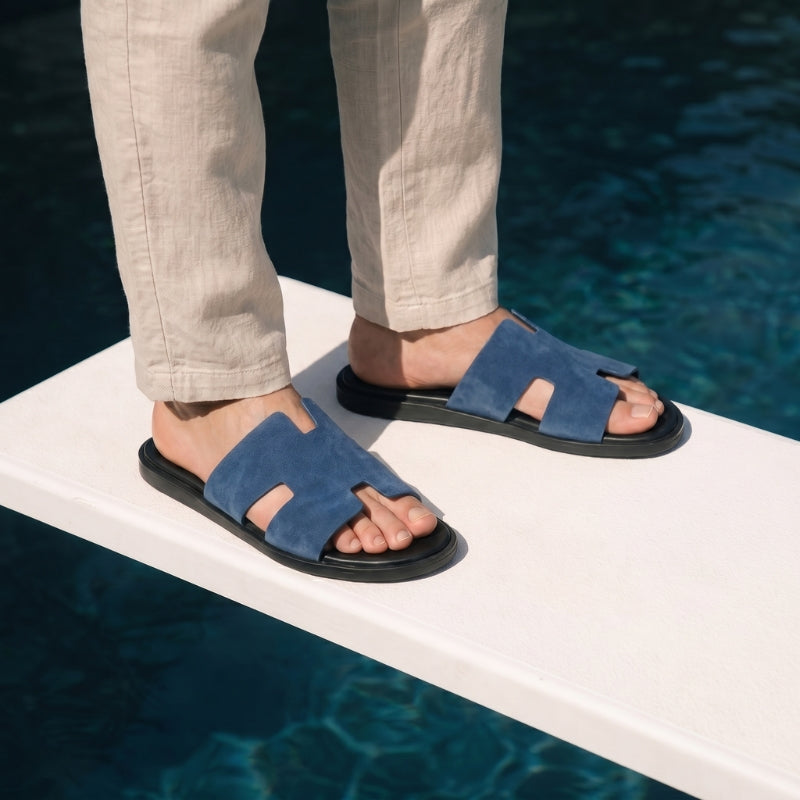 Amalfi Slide Suede Denim Blue