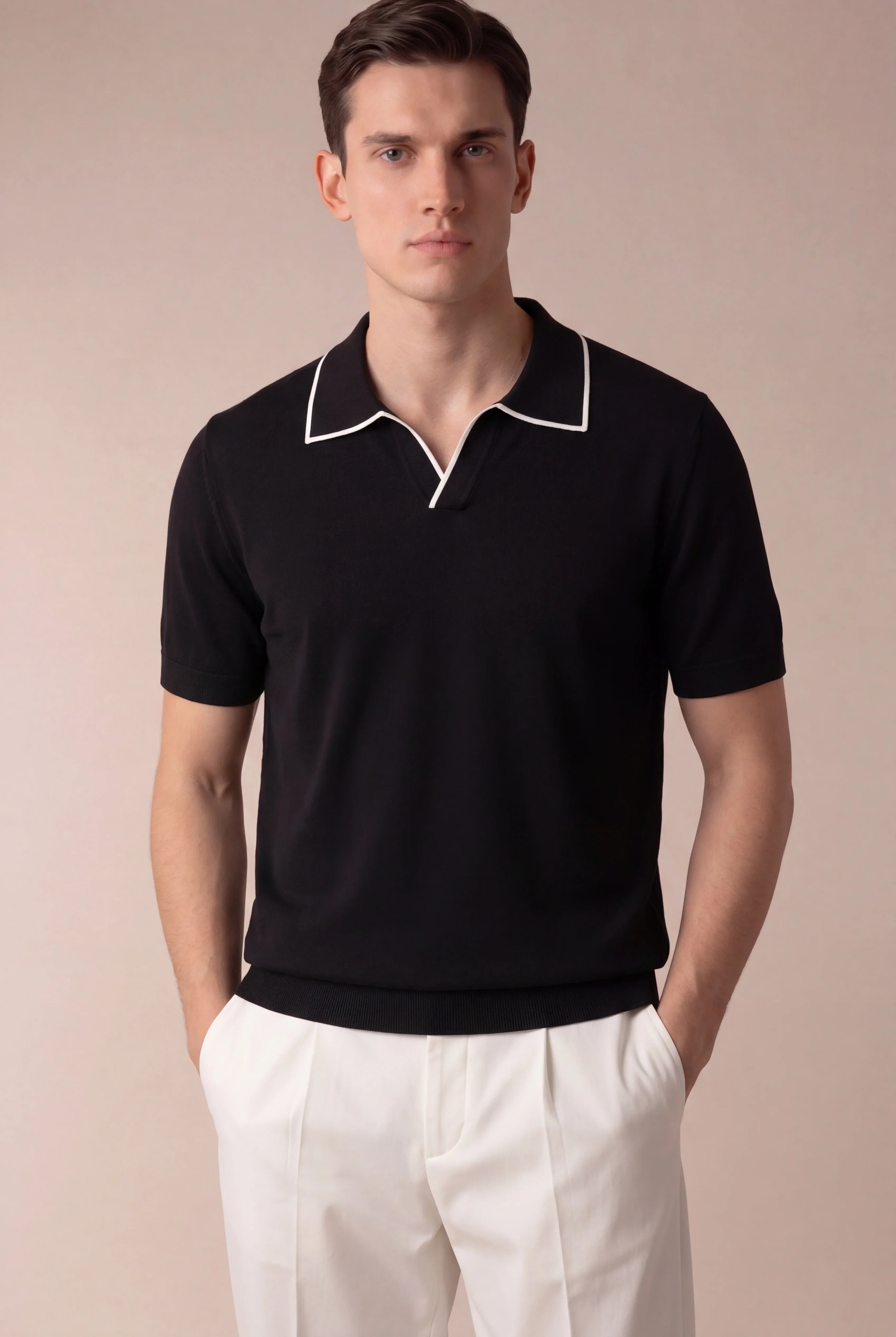 Black Buttonless Polo