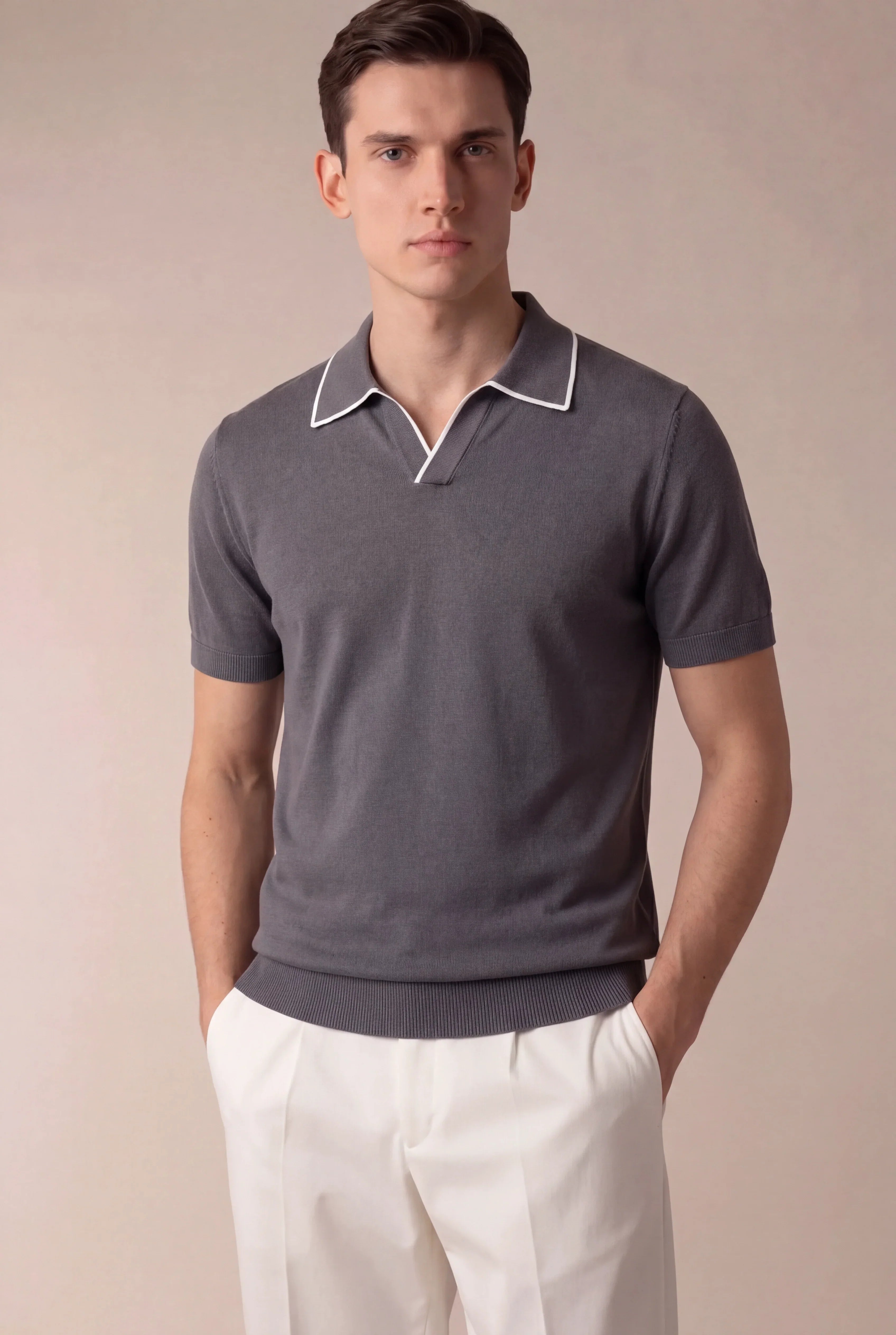 Dark Grey Buttonless Polo