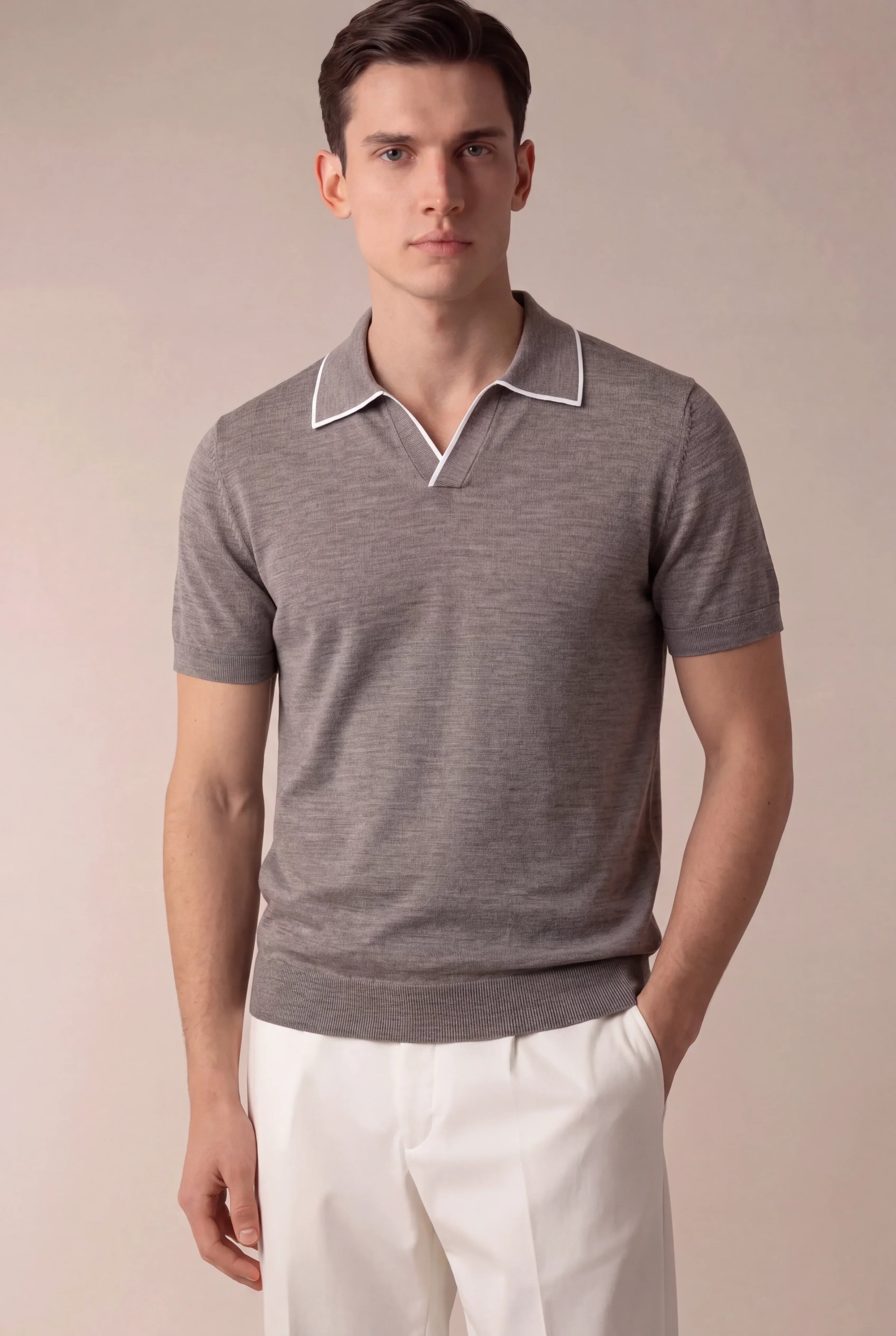 Light Taupe Buttonless Polo